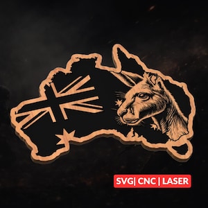 Australiensisk flagga känguru SVG | CNC-laserskuren fil, träväggkonst, Glowforge-gravyr, LightBurn-klar