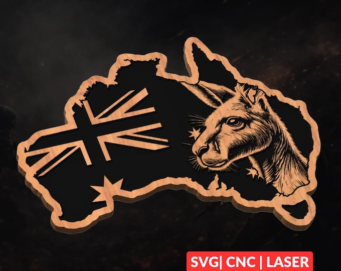 Australian Flag Kangaroo SVG | CNC Laser Cut File, Wood Wall Art, Glowforge Engraving, LightBurn Ready