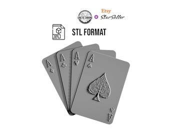Four of a kind Aces Poker Cards STL | 3D CNC Carving File, Wood Relief Art, 3D Printing Ready