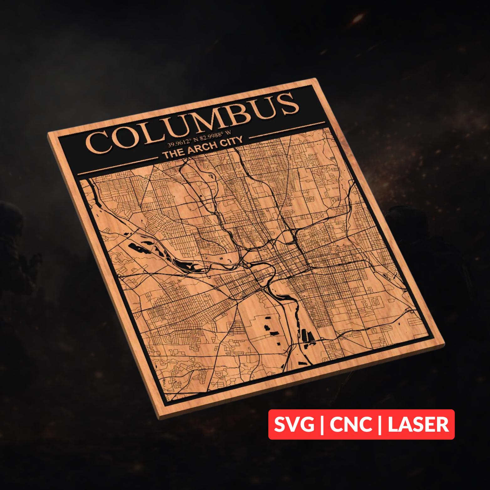 Colombus Svg Map Columbus, Ohio City Map SVG | CNC Laser Cut File, Wood Wall Art ...