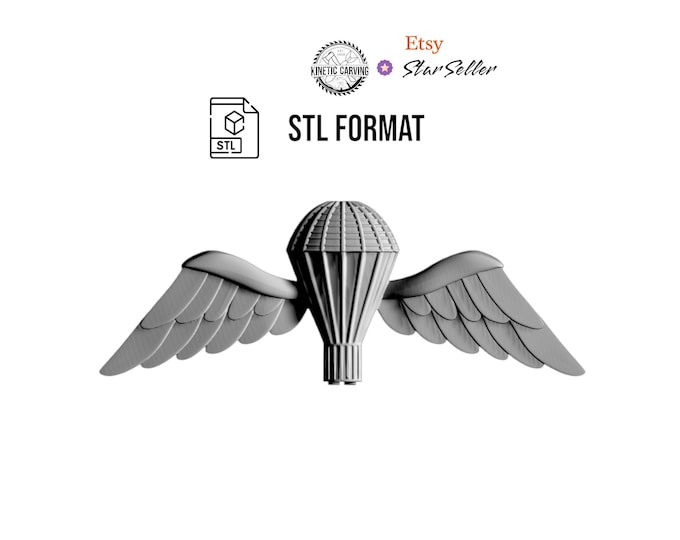British Military Jump Wings 3D STL Model for CNC Woodworking (Digital Download)
