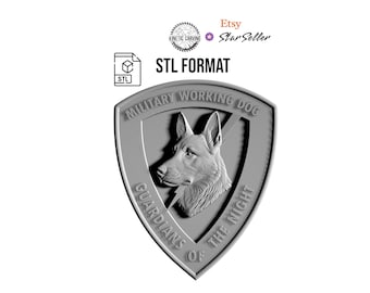 Military Working Dog STL | 3D CNC Carving File, Wood Relief Art, 3D Printing Ready