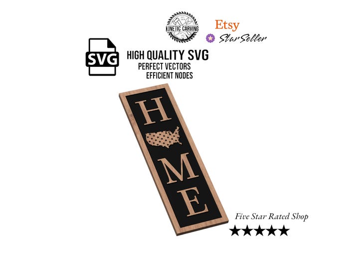 United States  of America HOME Sign SVG | Patriotic Vertical Porch Sign – American Flag Stars Cutout for CNC, Laser, or Vinyl Crafts