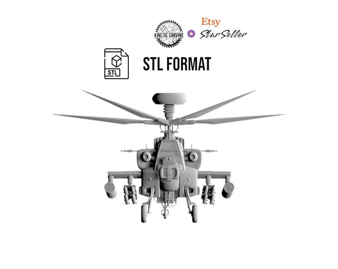 AH-64 Apache Helicopter (Front Angle) STL File for Woodworking, CNC, Printing and Lasering