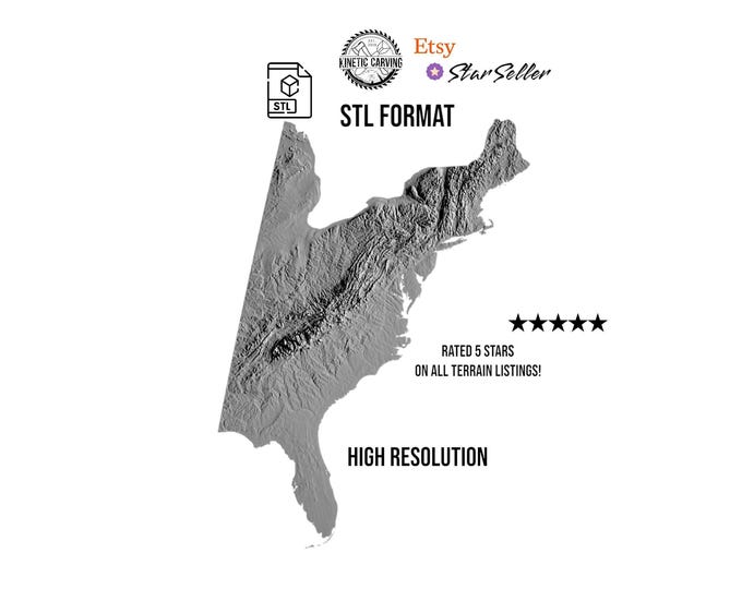 Appalachian Mountains 3D Topographic STL File: CNC, 3D Printing