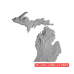 Michigan Terrain Map STL | CNC Carving File, Wood Relief Art, 3D Printing Ready