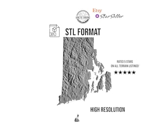 Rhode Island 3D Topographic STL | 3D CNC Carving File, Wood Relief Art, 3D Printing Ready