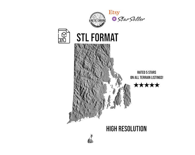 Rhode Island STL File – 3D Topographic Map for CNC, 3D Printing, or 3D Lasering