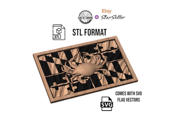 Maryland Flag Wavy 3D Model: STL/SVG File for CNC, Laser Cutting (Digital Download)