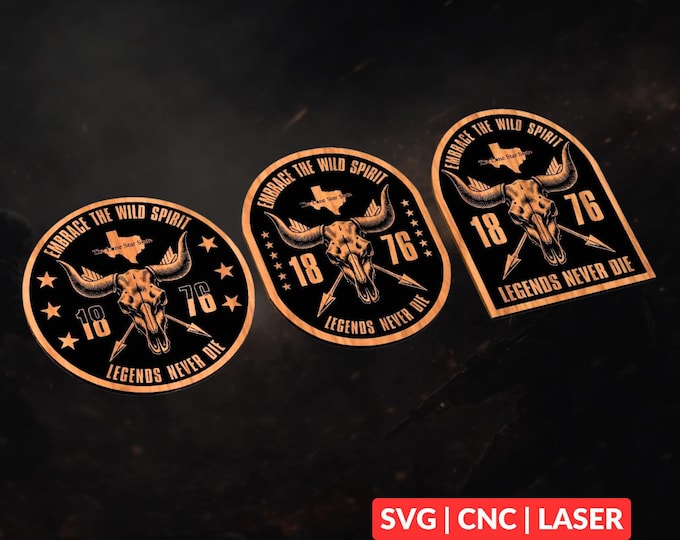 Texas Longhorn 1876 Bundle Designs SVG | CNC Laser Cut File, Wood Wall Art, Glowforge Engraving, LightBurn Ready