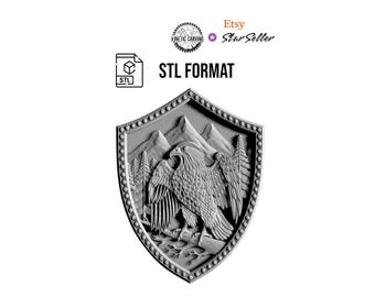 Eagle Shield STL | 3D CNC Carving File, Wood Relief Art, 3D Printing Ready