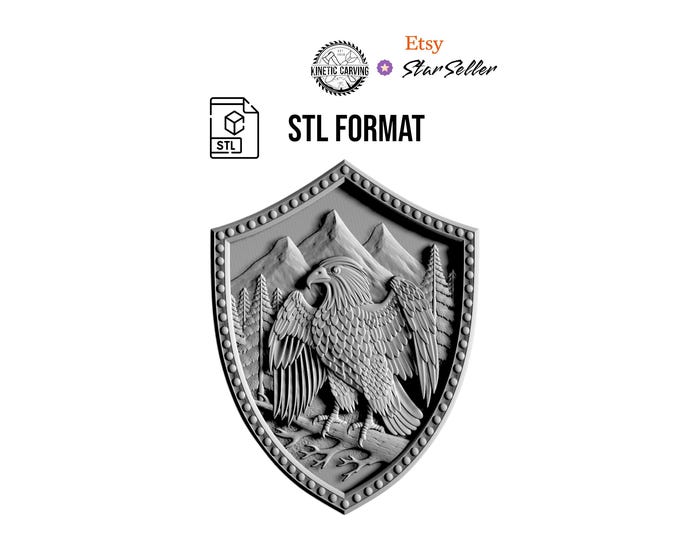 Eagle Shield STL for For Woodworking, CNC, 3-D Printing and Lasering
