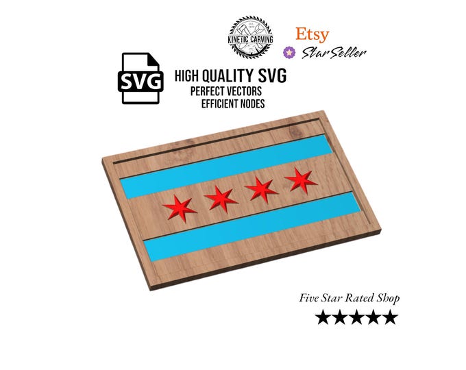 Chicago Flag STL File for Woodworking, CNC, and Printing