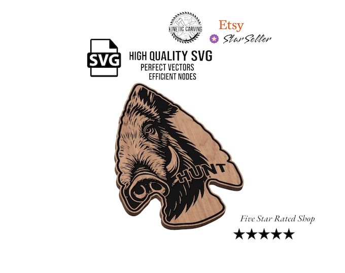 Arrowhead Wild Boar Hunt SVG File for Woodworking, CNC, Printing and Lasering