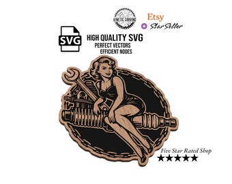 Pin-Up Mechanic Girl SVG: Vintage Auto Repair Design (Digital Download)
