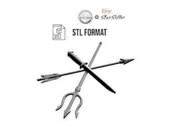 Trident, Arrow & Sword STL | 3D CNC Carving File, Wood Relief Art, 3D Printing Ready