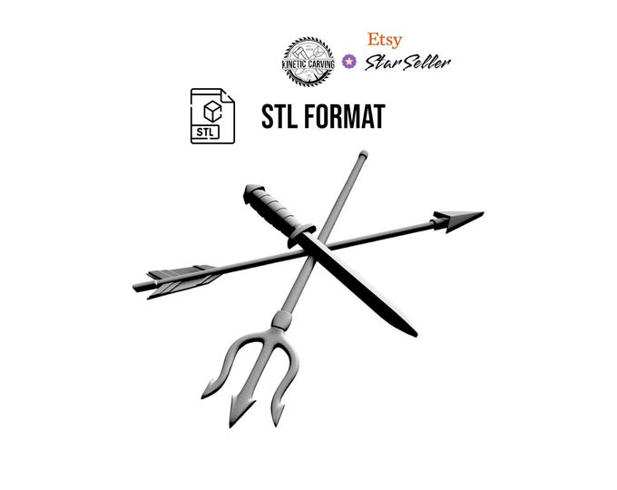 Crossed Weapons STL File | Trident, Arrow & Sword 3D Model for Woodworking, CNC, 3-D Printing and Lasering