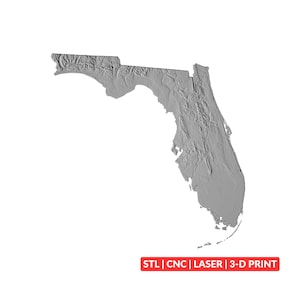 Florida Terrain 3D Map STL | Geographic CNC Relief File, Woodworking, 3D Printing, Laser Engraving