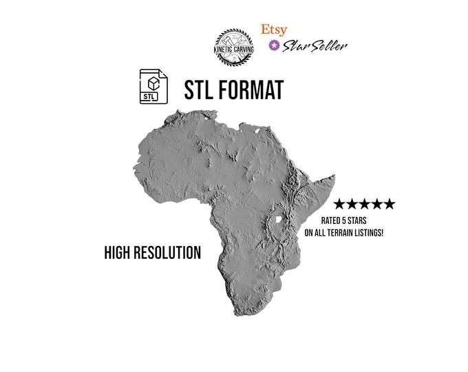 Africa Terrain STL File – 3D Topographic Map for CNC, 3D Printing, or 3D Lasering