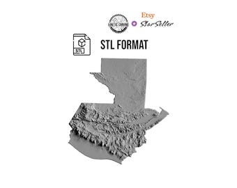 Guatemala 3D Topographic Relief Map STL File for Woodworking, 3D Printing (Digital Download)