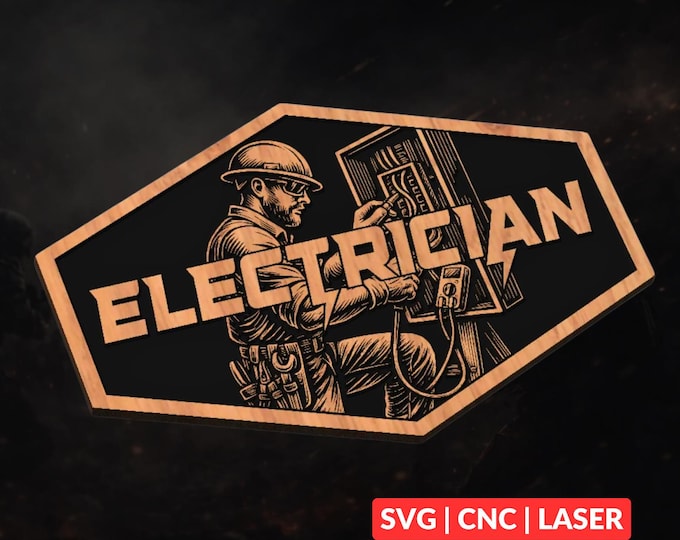 Electrician SVG | CNC Laser Cut File, Wood Wall Art, Glowforge Engraving, LightBurn Ready
