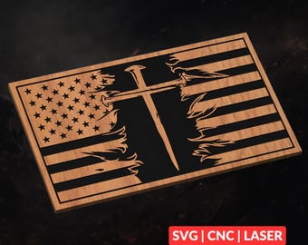 American Flag Nail Cross SVG | CNC Laser Cut File, Wood Wall Art, Glowforge Engraving, LightBurn Ready