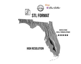 Florida Terrain STL with Alligator – 3D Topographic Map for CNC, 3D Printing, or 3D Lasering