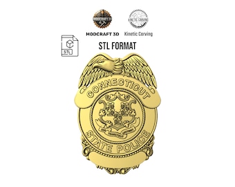 Connecticut State Police Badge STL File – 3D Model for CNC & Printing (Digital Download)