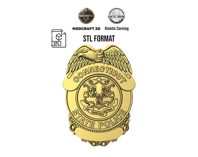 Connecticut State Police Badge STL File – 3D Model for CNC & Printing (Digital Download)