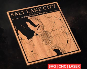 Salt Lake City Map SVG | CNC Laser Cut File, Wood Wall Art, Glowforge Engraving, LightBurn Ready
