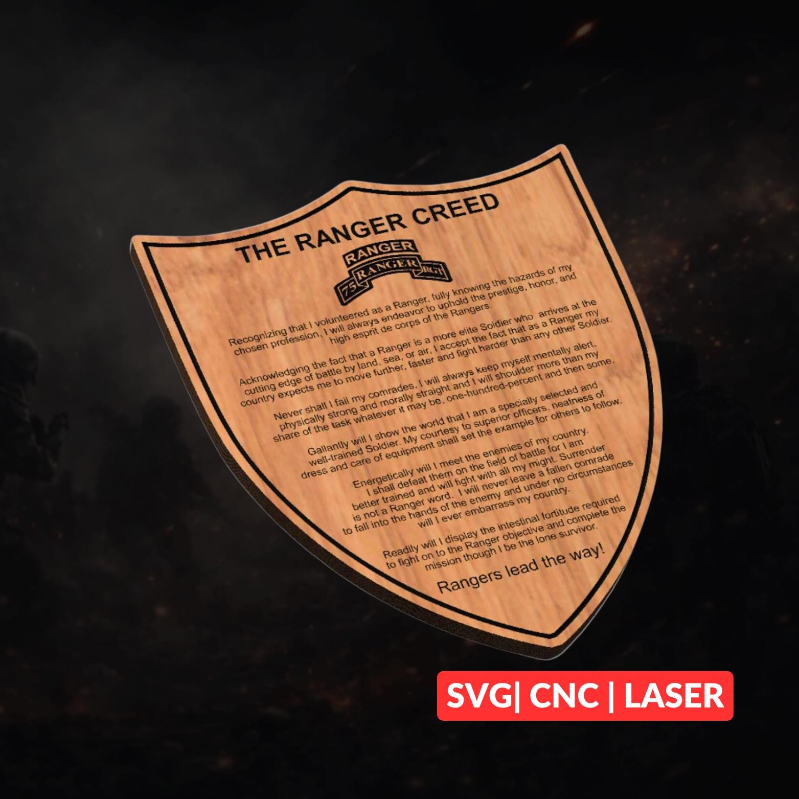 Ranger Creed Shield SVG | CNC Laser Cut File, Wood Wall Art, Glowforge ...