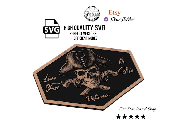 Live Free or Die SVG – Patriot Skull with Flintlocks and Tricorn Hat for Woodworking, CNC, Printing and Lasering