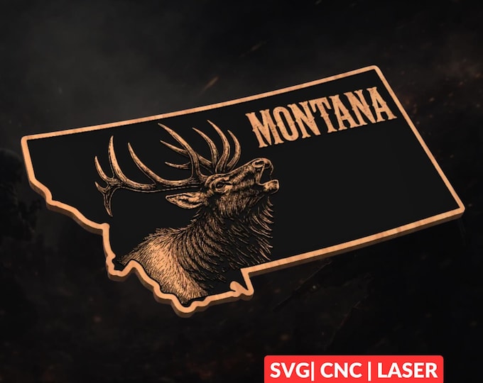 Montana Elk – State Outline Hunting Decor for Woodworking, CNC, and Lasering SVG | CNC Laser Cut File, Wood Wall Art, Glowforge Ready