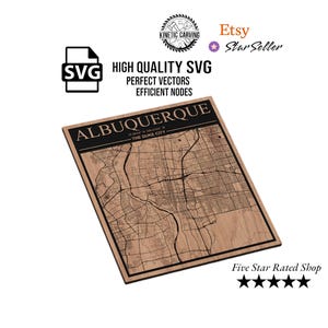 Mapa de Albuquerque, Ciudad de México, Nuevo México (archivo SVG/CNC para corte láser), arte de pared en madera, grabado Glowforge, listo para LightBurn.
