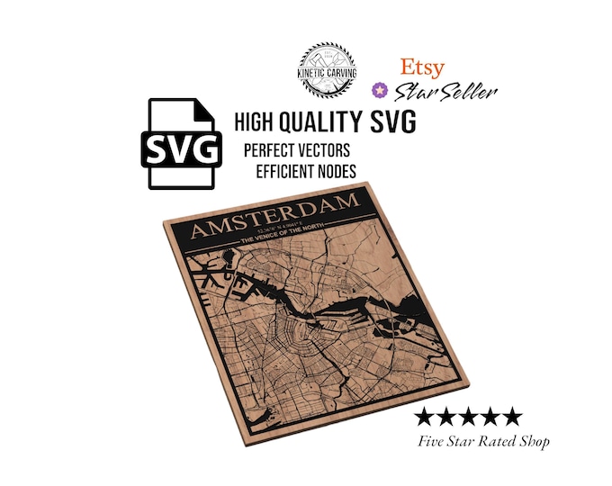 Amsterdam, Netherlands City Map SVG File for Woodworking, CNC, Printing and Lasering (Digital Download)
