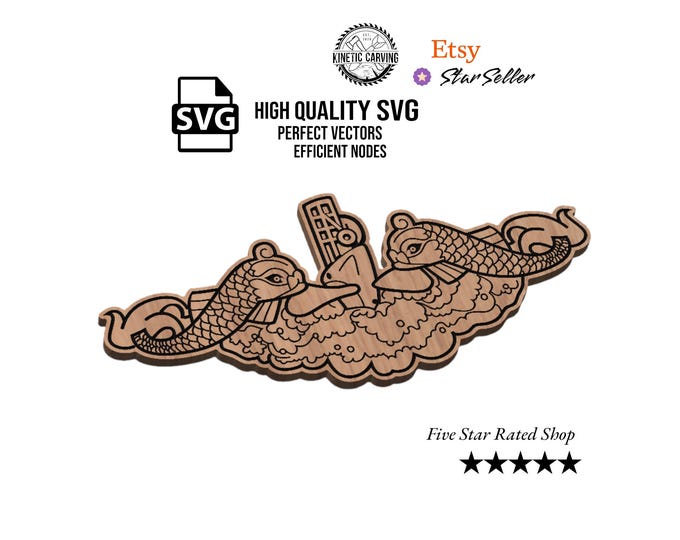 Submarine Warfare Badge SVG: Navy Dolphins Laser Cut File (Digital Download)