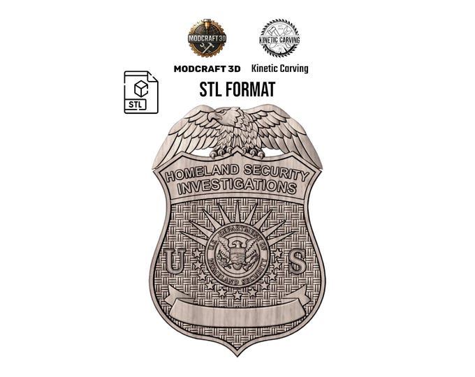 Homeland Security Badge STL File: CNC Carving, 3D Printing (Digital Download)