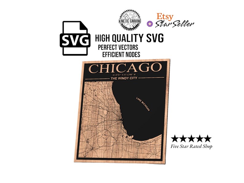 Chicago City Map SVG File for Woodworking, CNC, Printing and Lasering ...