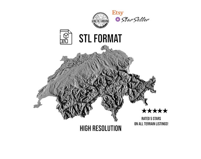Switzerland Terrain STL File – 3D Topographic Map for CNC, 3D Printing, or 3D Lasering
