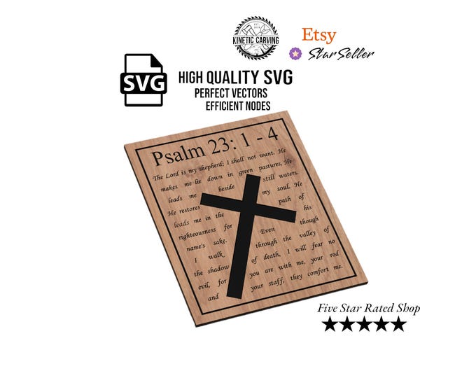Psalm 23:1-4 Religion Design SVG File for Woodworking, CNC, Printing and Lasering