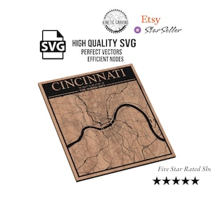 SVG-bestand met stadsplattegrond van Cincinnati (Ohio) voor houtbewerking, CNC, afdrukken en laseren