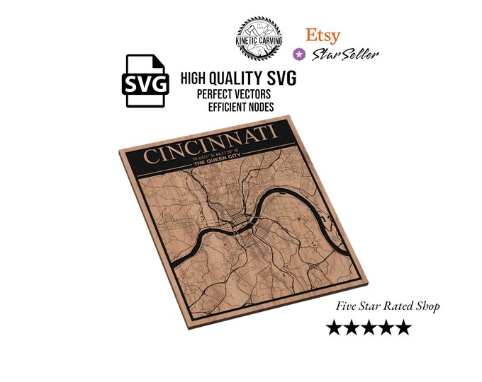 Cincinnati, Ohio City Map SVG File for Woodworking, CNC, Printing and Lasering