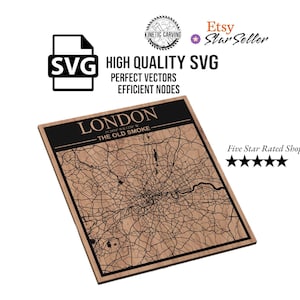 Mapa de la ciudad de Londres, Inglaterra (archivo SVG/para corte láser CNC), arte de pared en madera, grabado Glowforge, listo para LightBurn.