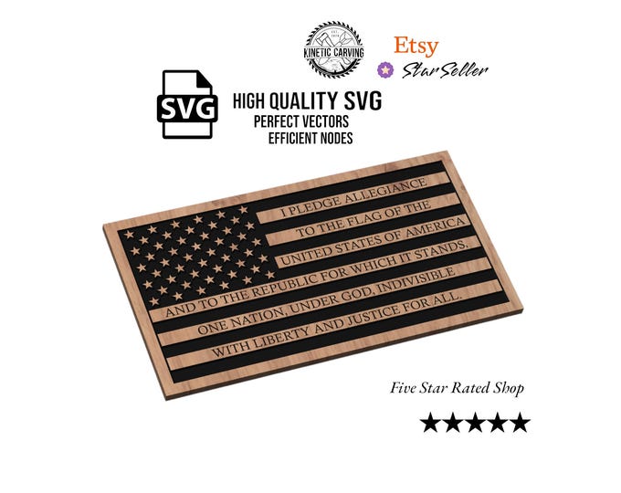 Pledge of Allegiance USA Flag SVG File for Woodworking, CNC, Printing and Lasering