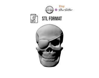 Eye Patch Skull 3D STL | 3D CNC Carving File, Wood Relief Art, 3D Printing Ready