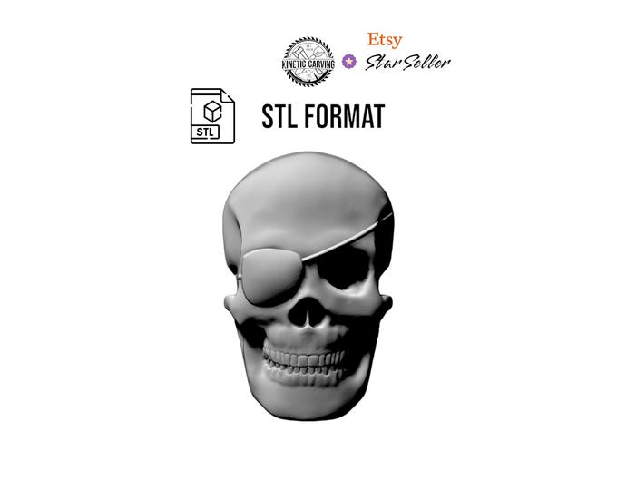 Eye Patch Skull 3D STL File for Woodworking, CNC, Printing and Lasering