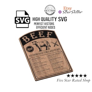 Beef Smoking Chart Design SVG | CNC CNC Laser Cut File, Wood Wall Art, Glowforge Engraving, LightBurn Ready