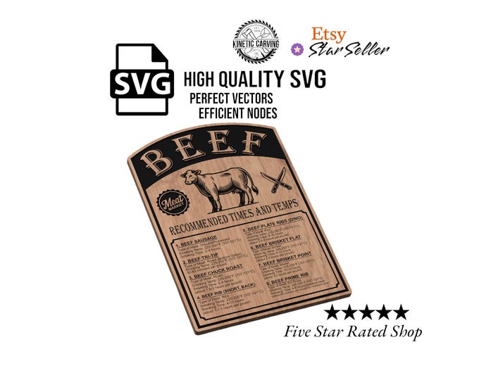 Beef Smoking Chart Design SVG File for Woodworking, CNC, Printing and Lasering svg, dxf, eps, pdf