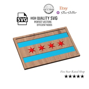 Chicago-vlag STL | 3D CNC-freesbestand, houtreliëfkunst, klaar voor 3D-printen