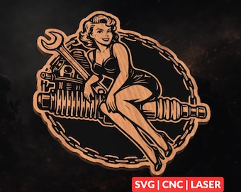 Pin-Up Mechanic Girl SVG: Vintage Auto Repair Design (Digital Download)